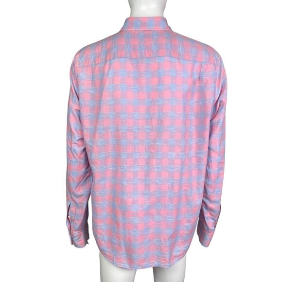 Faherty Men's XL Blue Pink The Movement Plaid Cotton Linen Button Up Shirt EUC - Picture 2 of 4